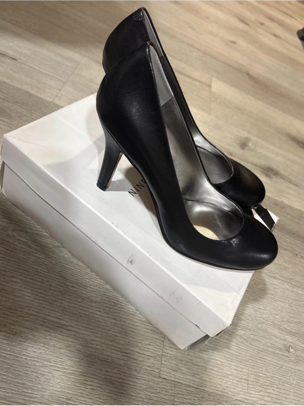 Nine West Black Round-Toe Leatherette Pumps